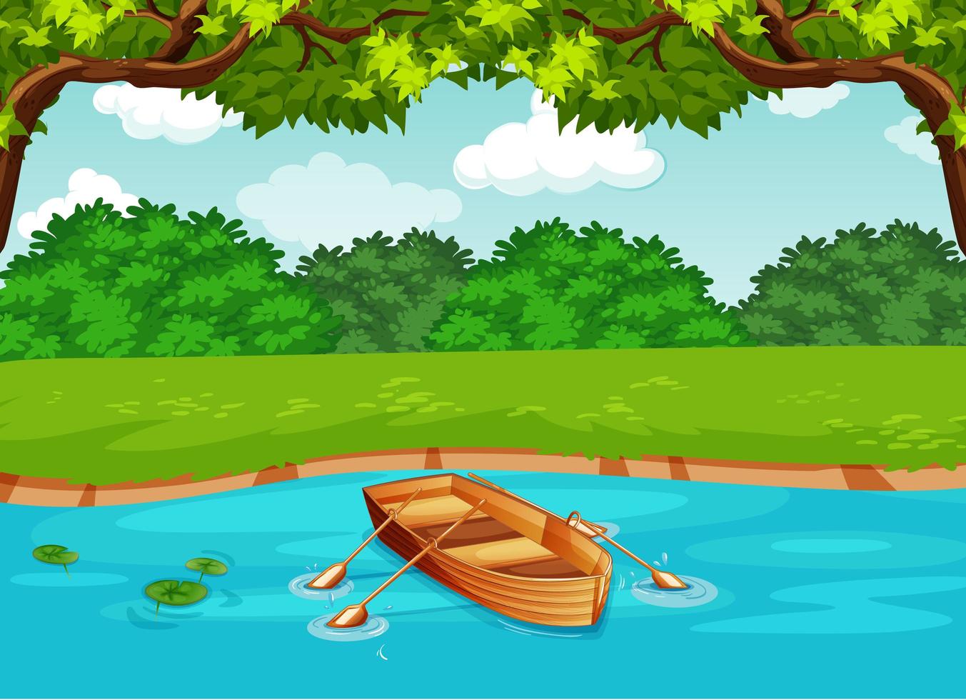 A boat in the river in the forest scene vector