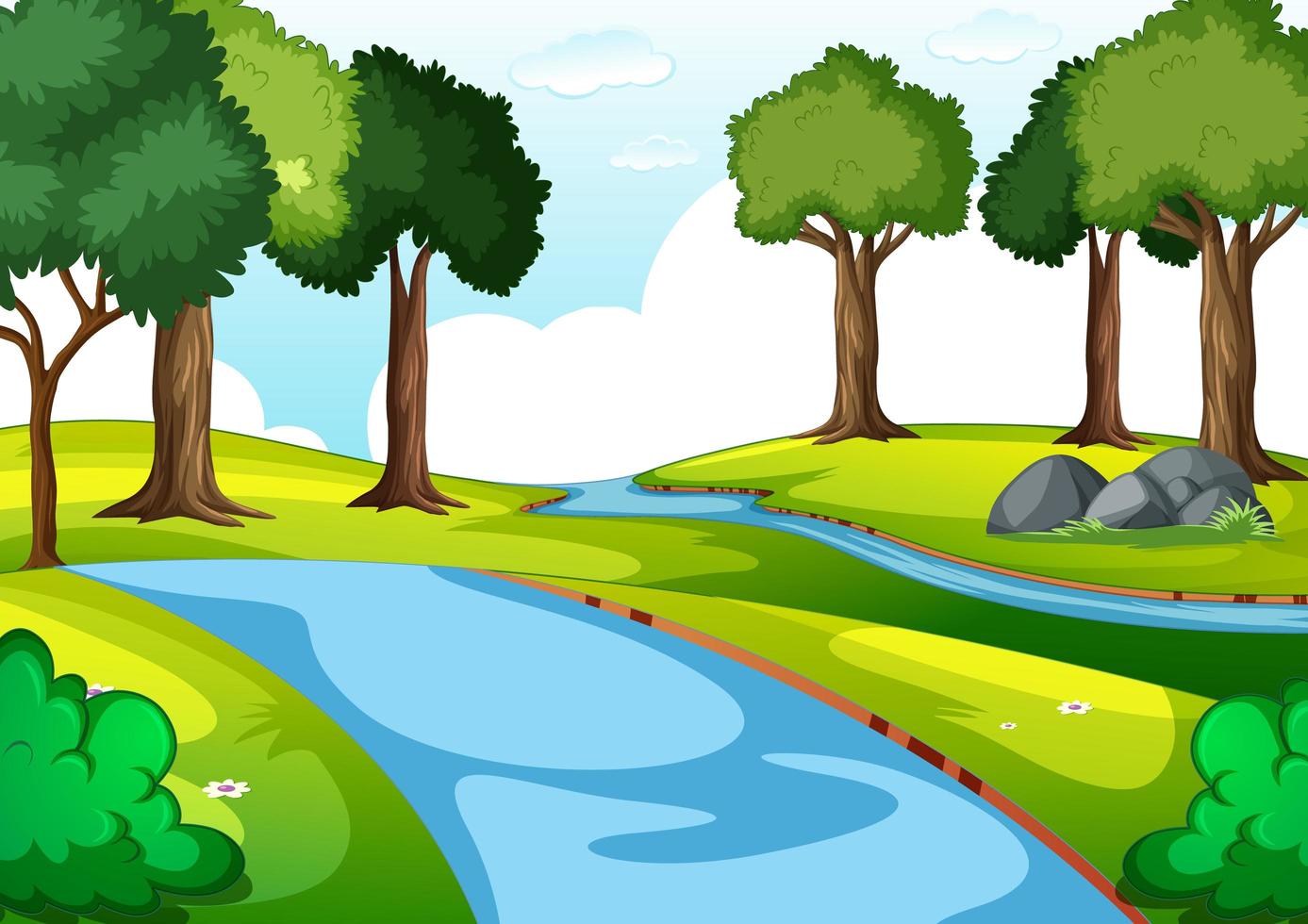 Empty park scene with many trees and river 1845099 Vector Art at Vecteezy
