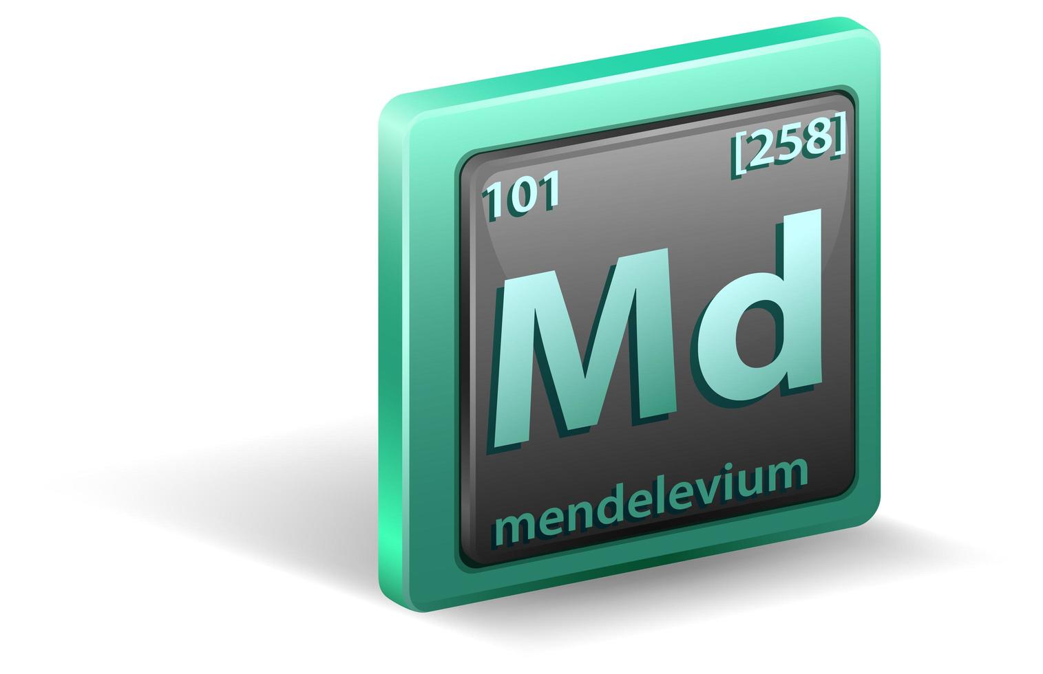 elemento químico mendelevio. símbolo químico con número atómico y masa atómica. vector