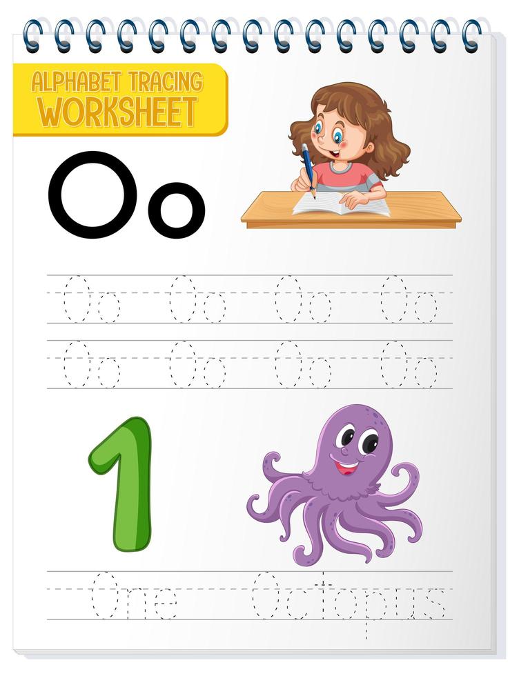 Alphabet tracing worksheet with letter O and o vector