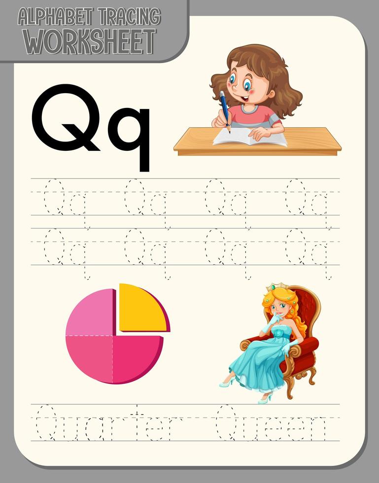 hoja de trabajo de rastreo alfabético con las letras q y q vector