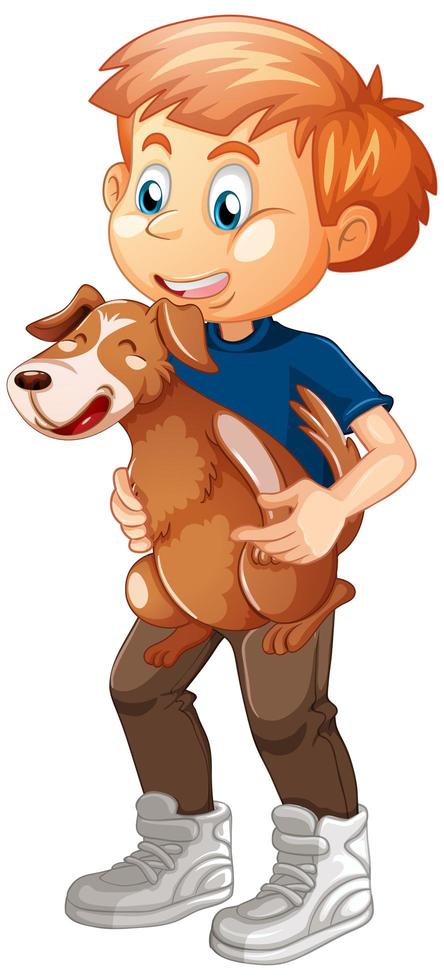 Boy playing with a dog isolated on white background vector