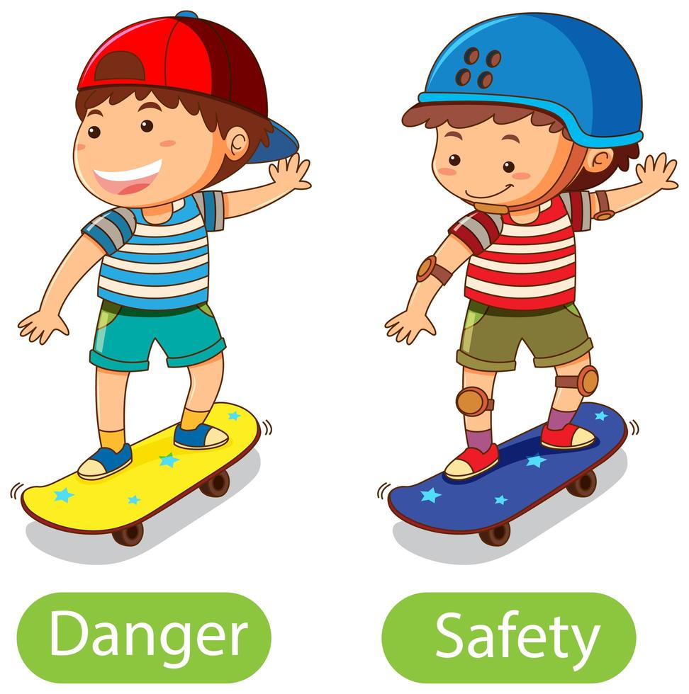 Opposite words with danger and safety vector