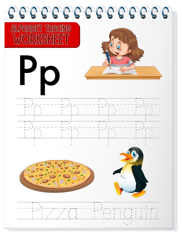 Alphabet tracing worksheet with letter P and p vector