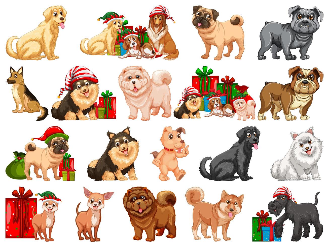 Different funny dogs in cartoon style isolated on white background vector