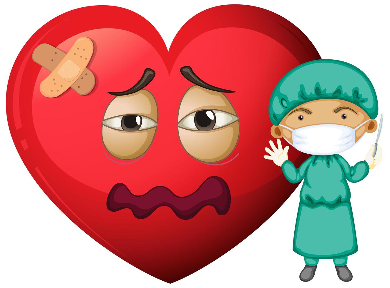 Sad heart emoticon with a doctor wearing mask cartoon character vector
