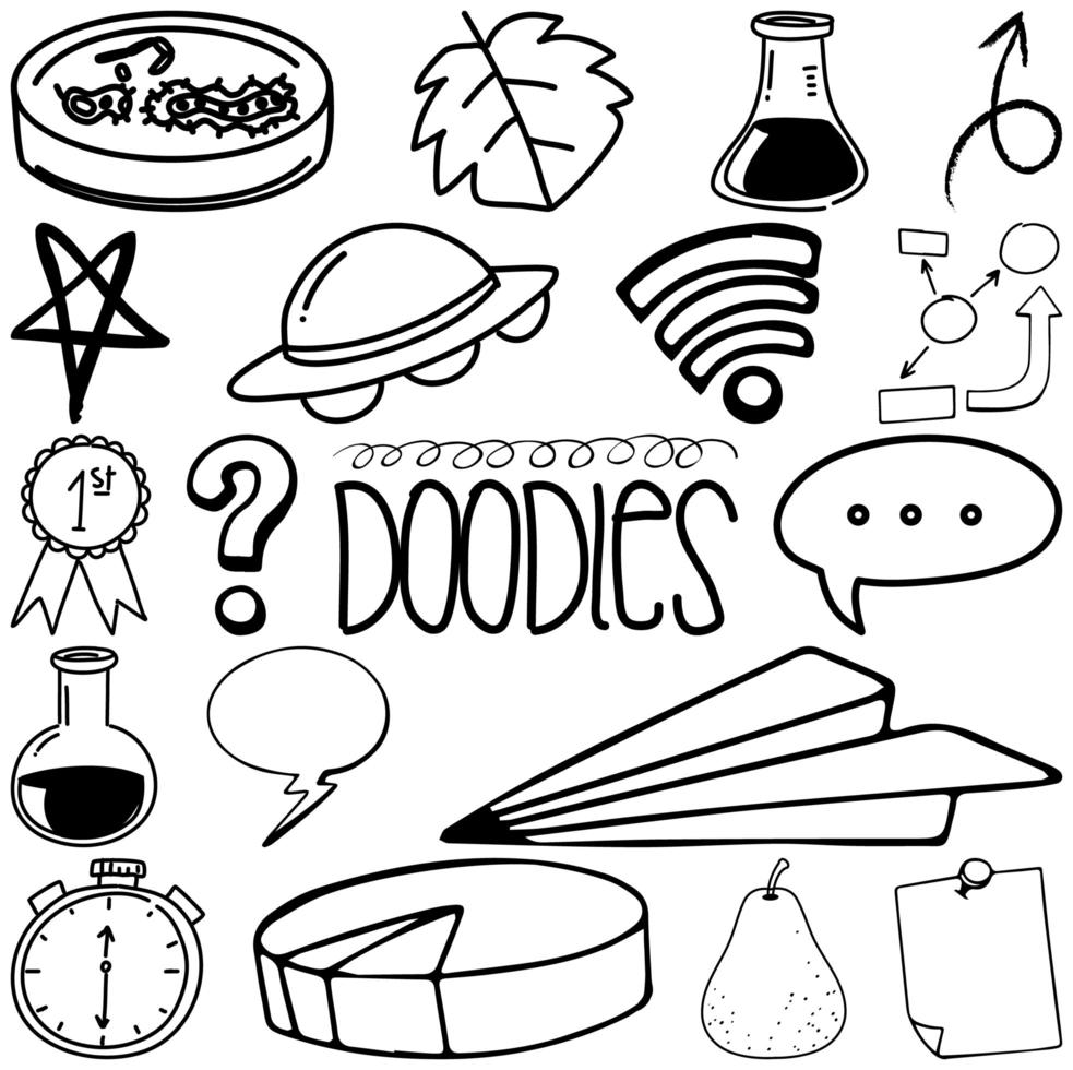 conjunto de elementos y símbolos doodle dibujado a mano vector