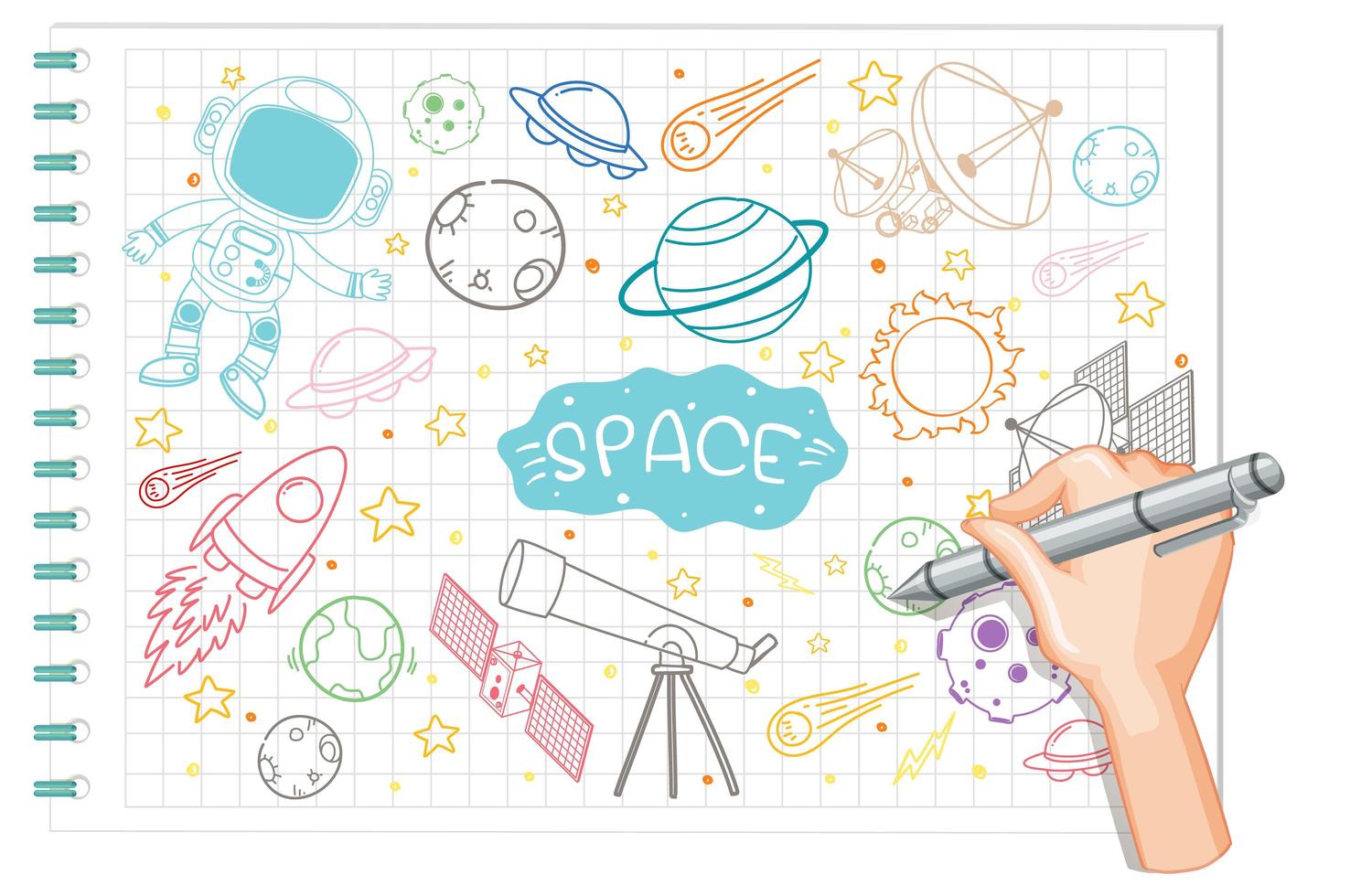 Hand drawing space element doodle on paper vector