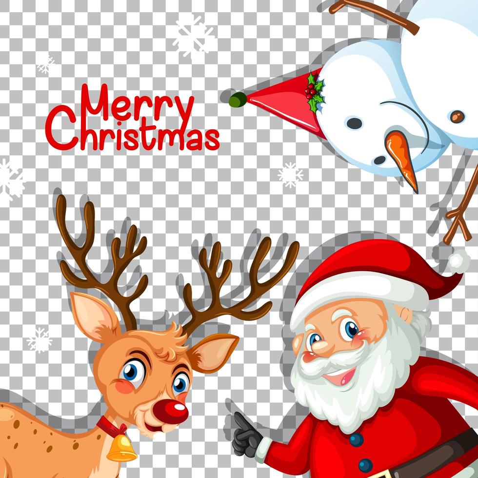 Merry Christmas font with reindeer and santa claus on transparent background vector