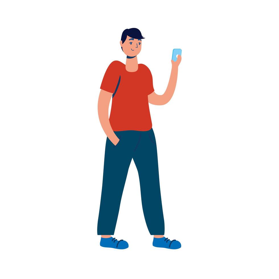 joven con carácter de teléfono inteligente vector