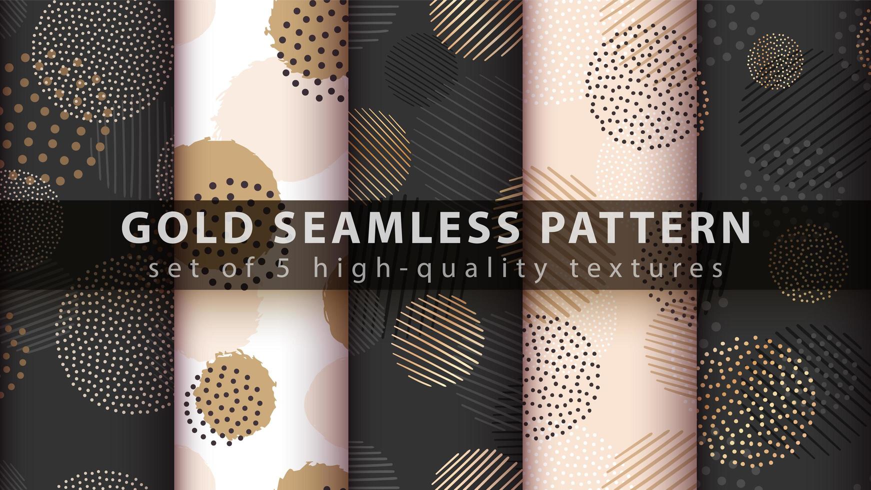 Set of modern seamless pattern background with gold, glitter shapes vector