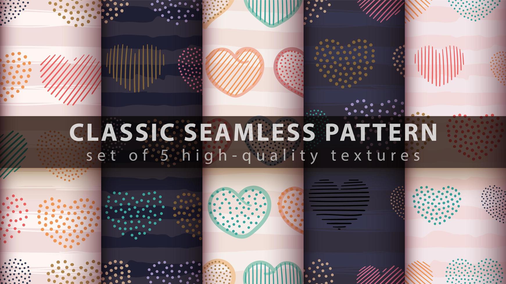 Set of modern seamless pattern background with abstract heart shapes vector