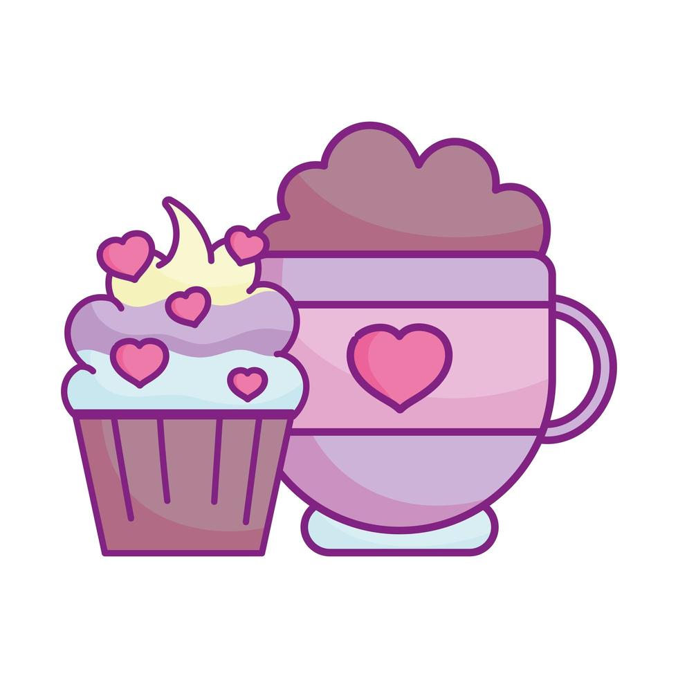 feliz dia de san valentin, dulce cupcake chocoalte cup corazones amor vector