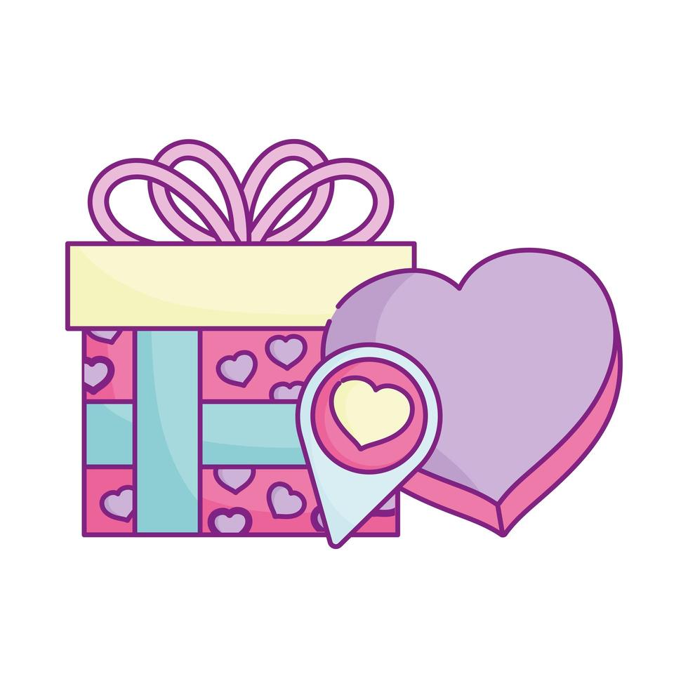 happy valentines day, gift and box shaped heart romantic love vector