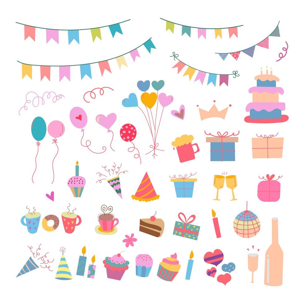 Set of vector birthday party elements