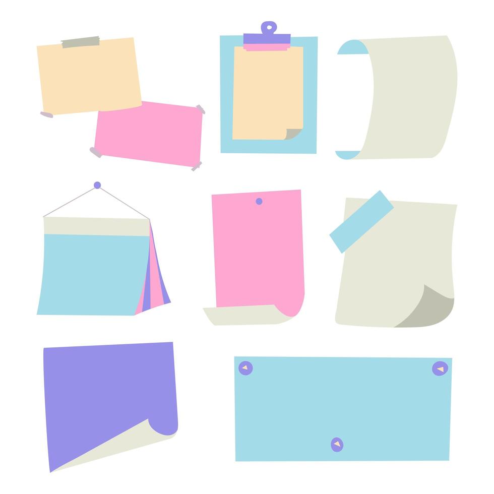 hojas de papel de nota de diferentes colores vector