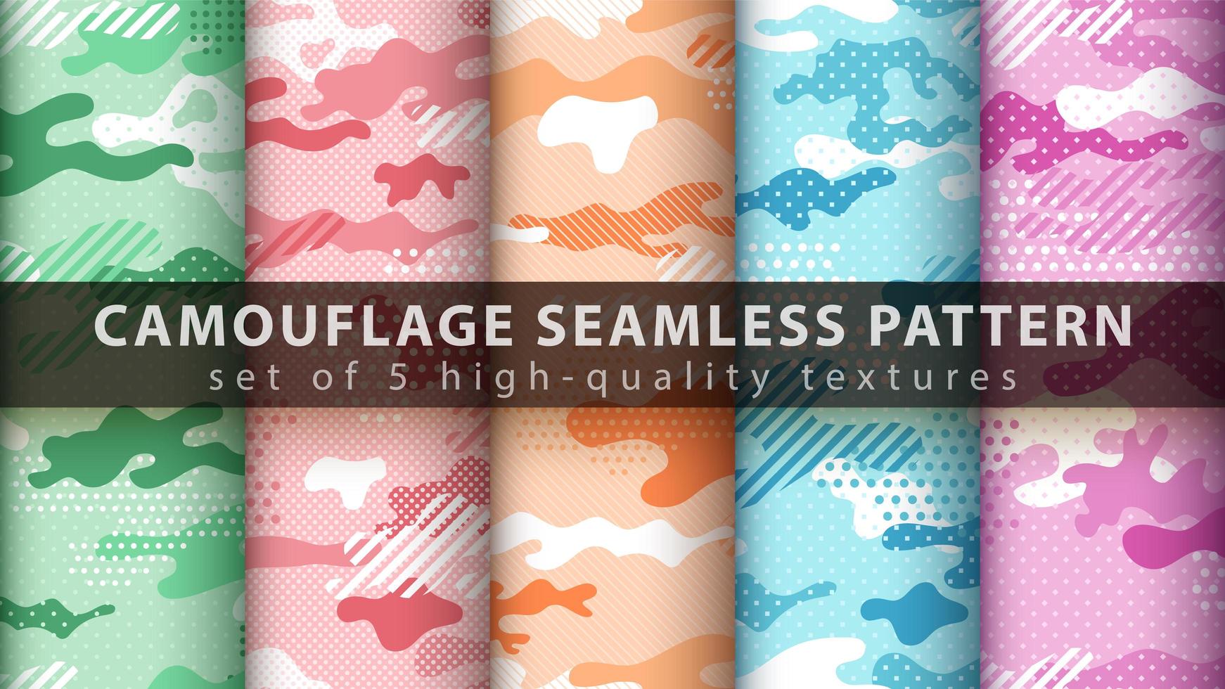 Set pixel camouflage military seamless pattern background vector