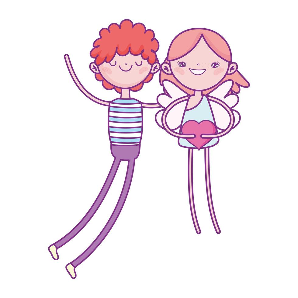 happy valentines day, boy with cupid holding heart love cartoon vector