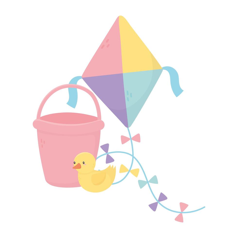 kids zone, toys kite bucket duck vector