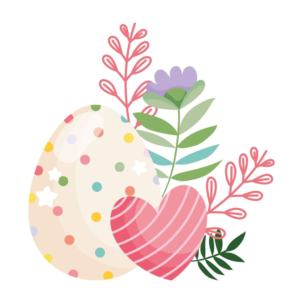 happy easter beauty egg with dots and striped heart flowers decoration vector