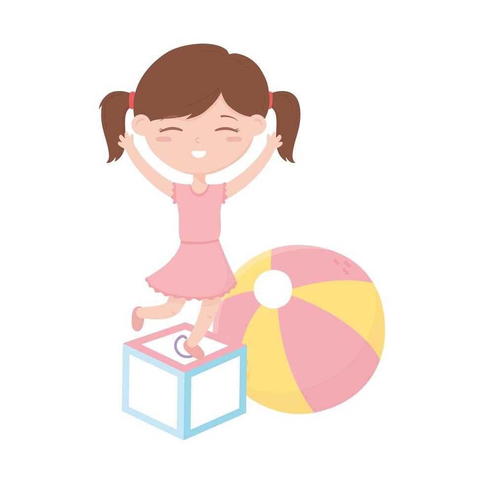 kids zone, cute little girl with block and ball toys vector