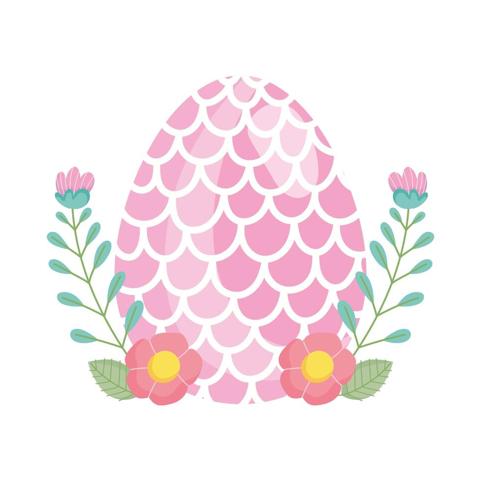 happy easter egg decorated with shape of fish scales flowers vector