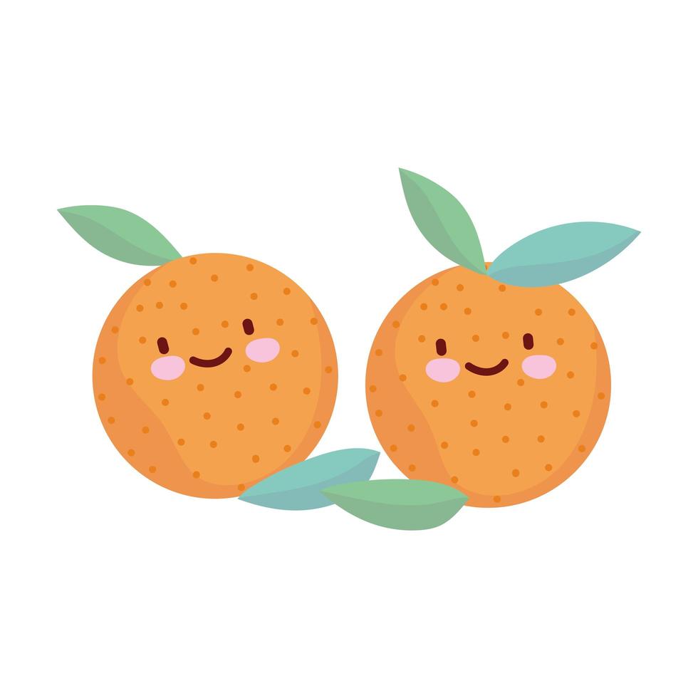 frutas naranjas hojas menú personaje dibujos animados comida lindo vector