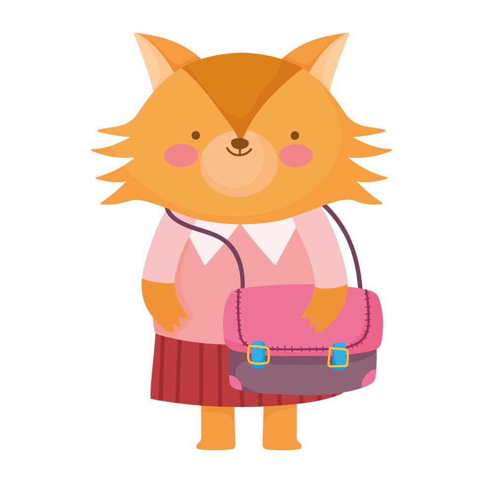 back to school, fox with clothes and backpack cartoon vector