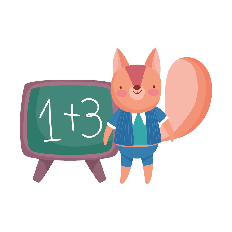 back to school, squirrel with clothes chalkboard cartoon vector