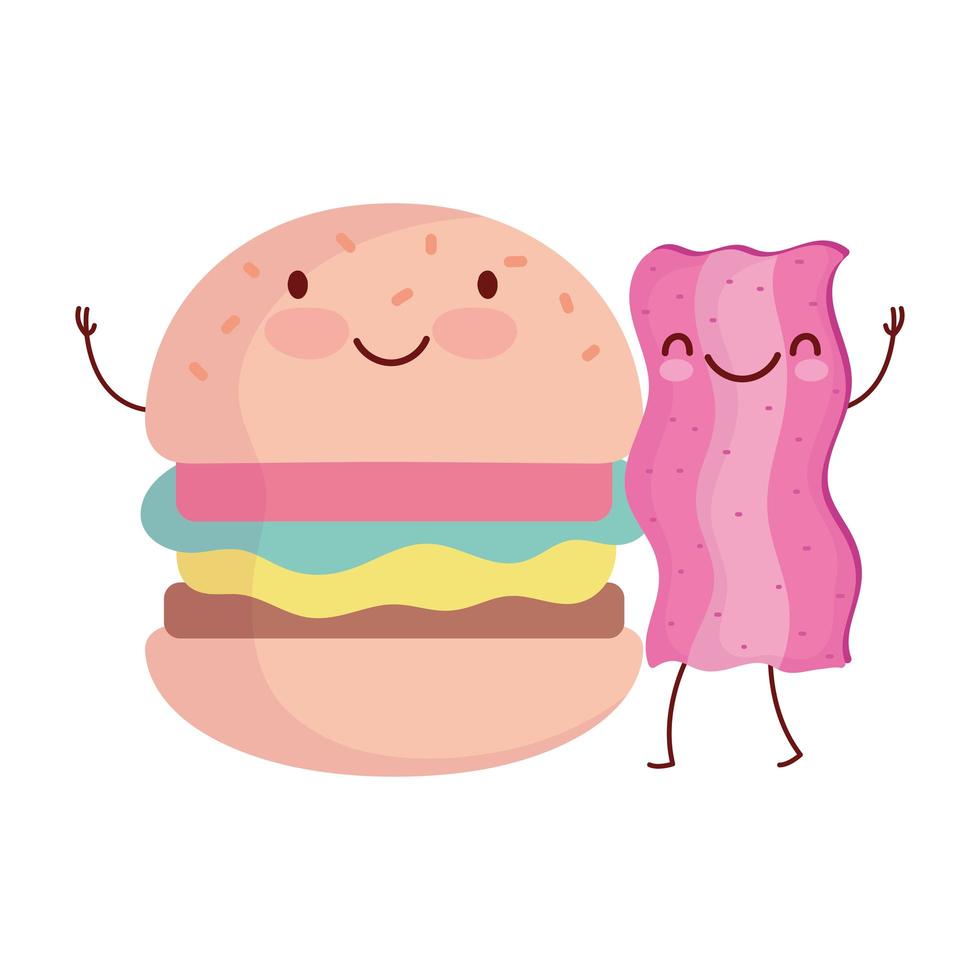 burger and bacon menu character cartoon food cute vector