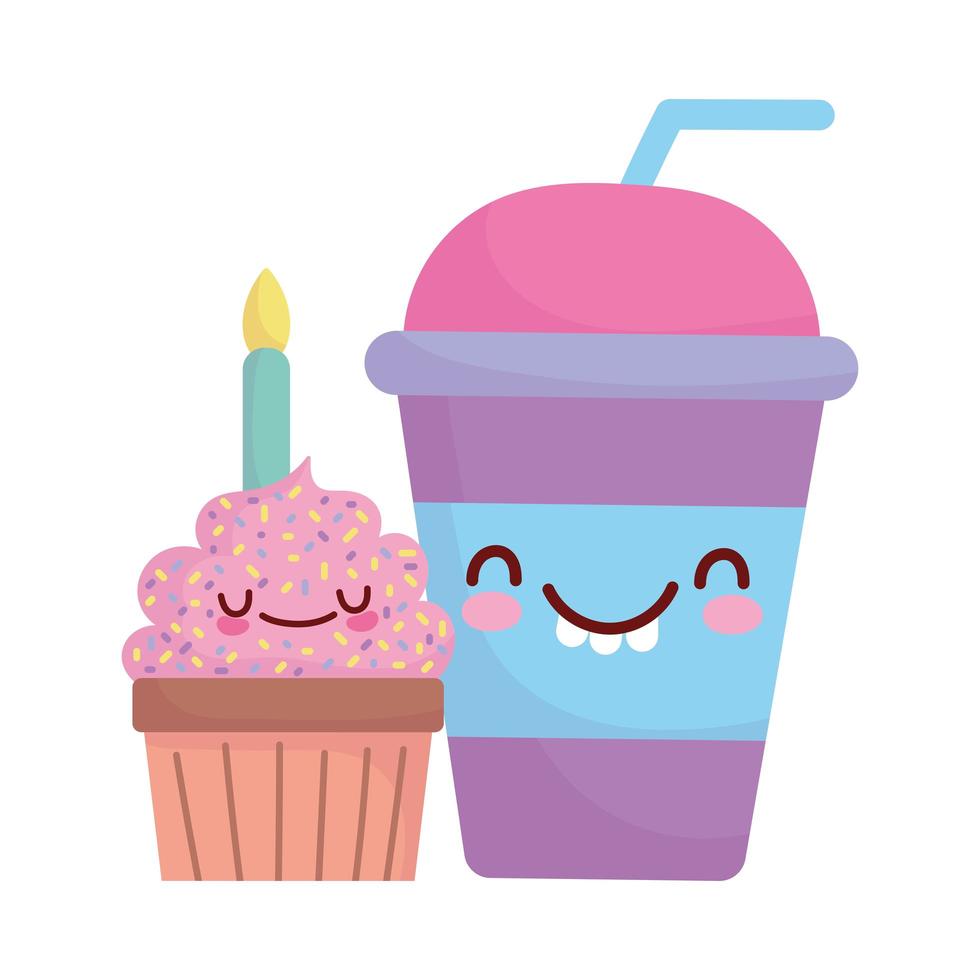 cupcake con vela taza menú personaje dibujos animados comida lindo vector