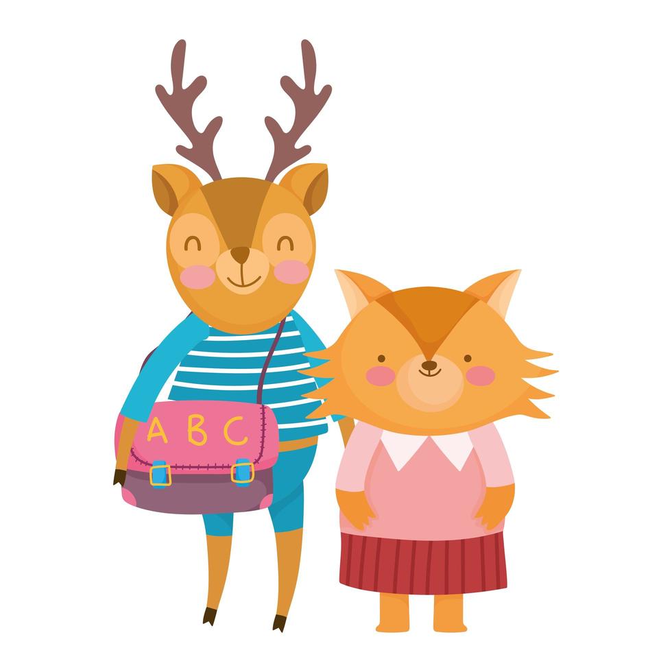 back to school, fox deer with clothes and bag cartoon vector