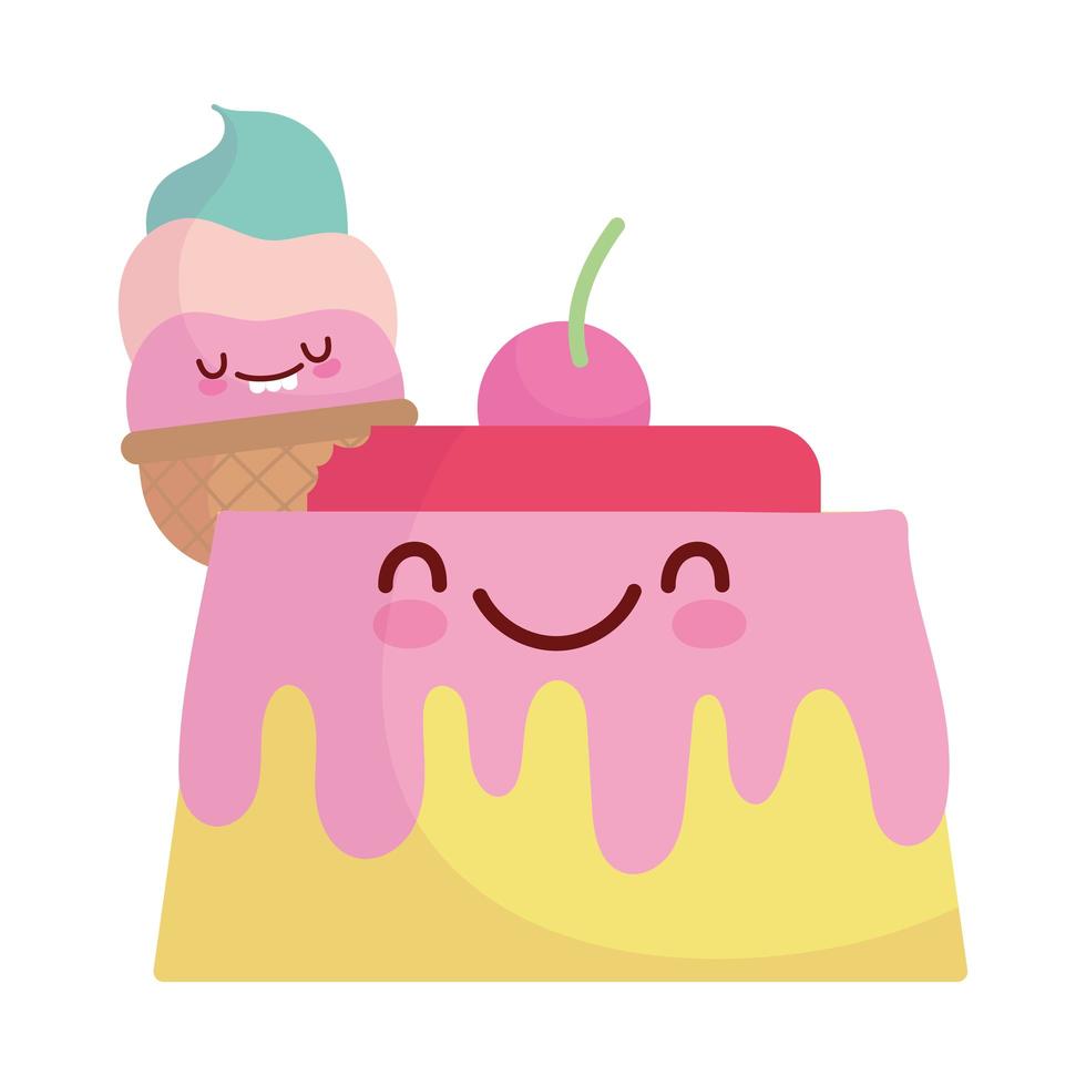 gelatina y helado menú personaje dibujos animados comida lindo vector