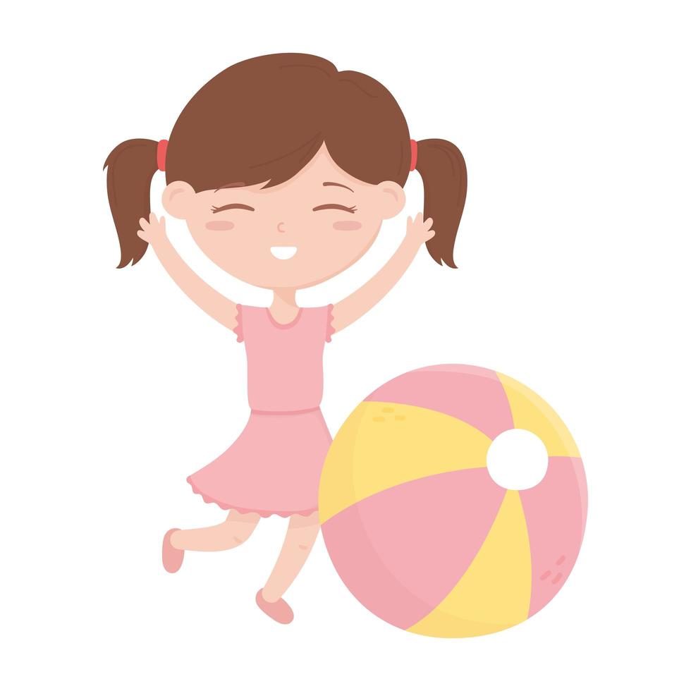 kids zone, cute little girl with beach ball toys vector