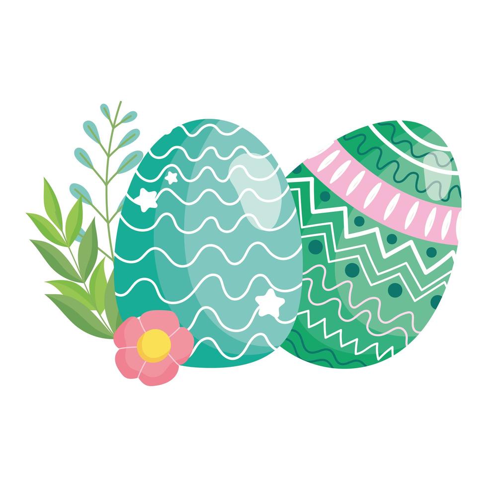 feliz pascua huevos delicados decoración flores adorno vector