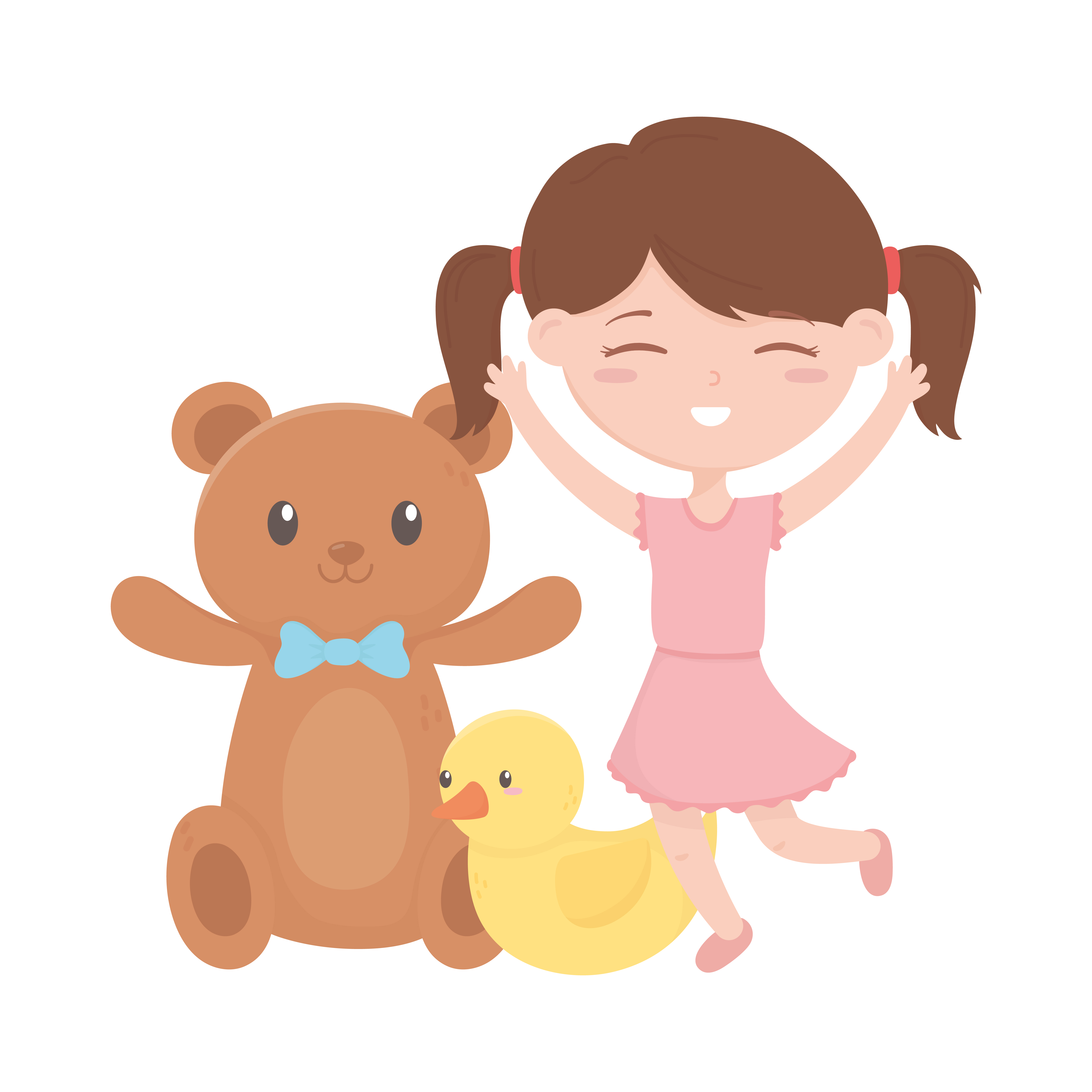 kids zone, cute little girl rubber duck teddy bear toys 1845470 Vector