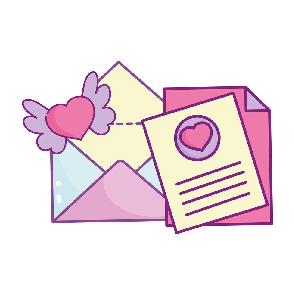 happy valentines day, message envelope letter hearts with wings vector