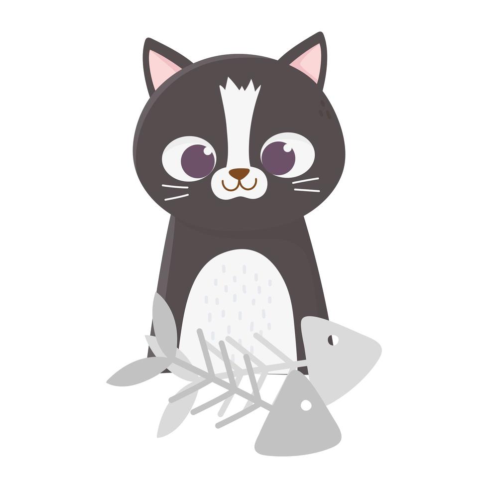 cats make me happy, cute black cat with fishbones vector