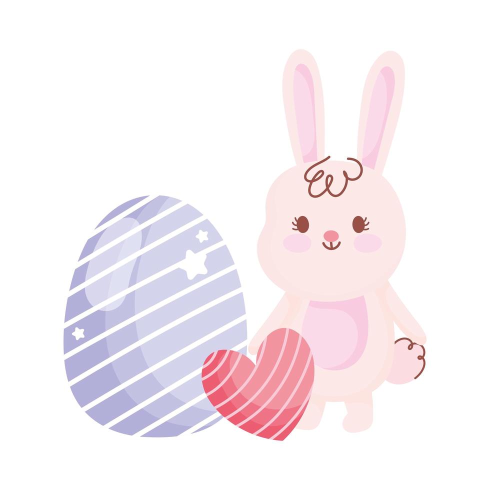 happy easter white rabbit with heart and egg decoration vector