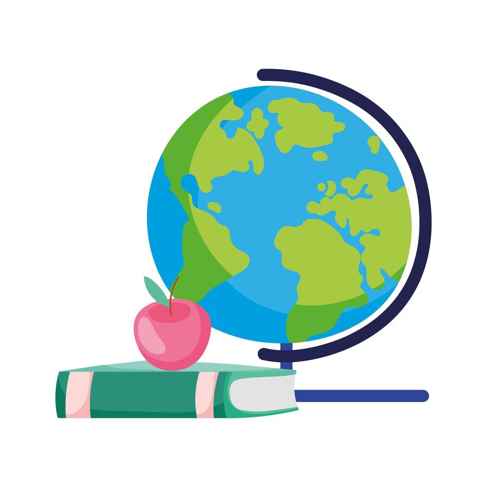 back to school globe book apple supplies cartoon vector