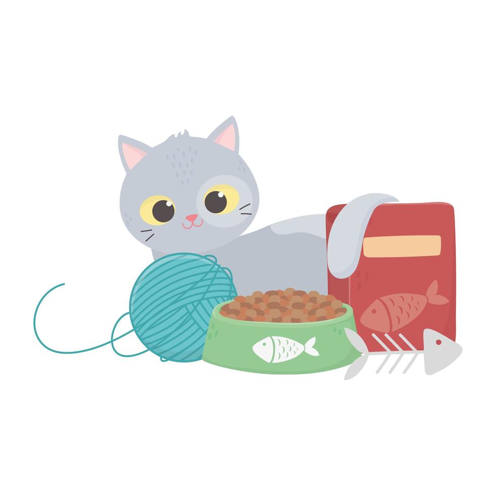 cats make me happy, cat with food ball fishbone vector