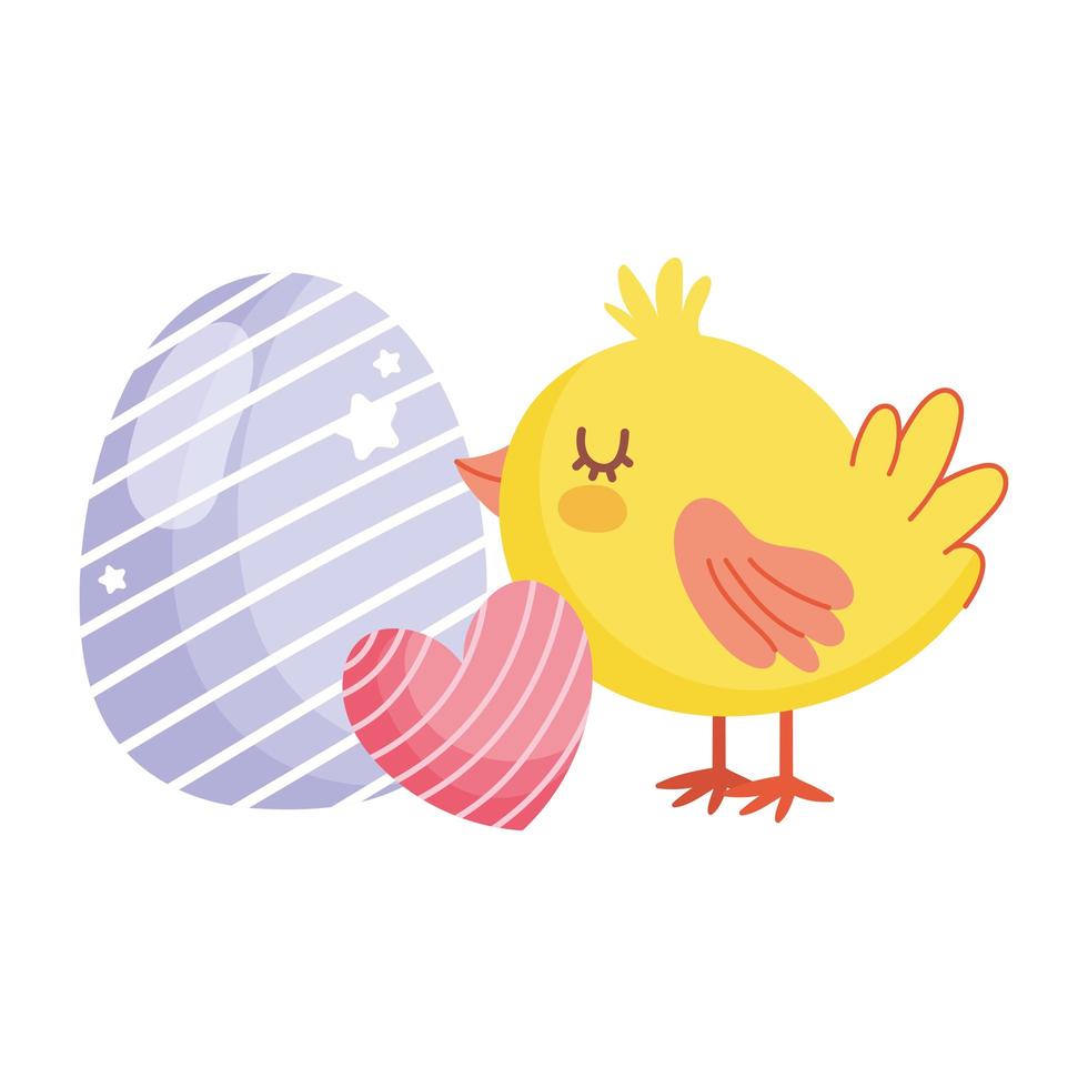 happy easter cute chicken with heart and egg decoration vector