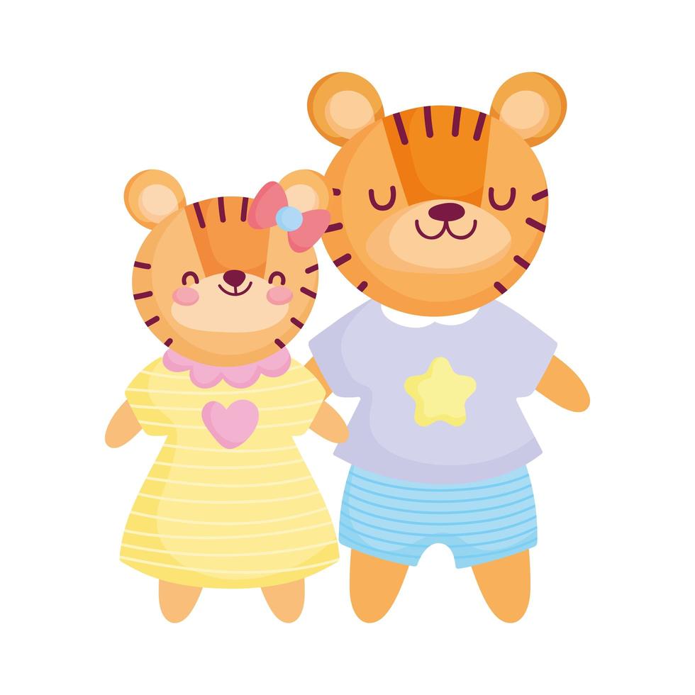 back to school, cute tigers kids with clothes cartoon vector