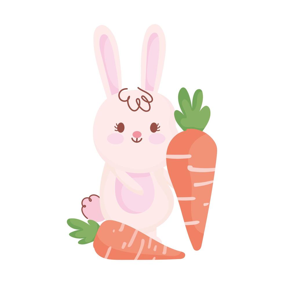 happy easter rabbit with carrots cartoon character vector