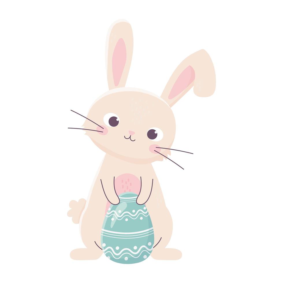 happy easter cute rabbit with egg decoration celebration vector