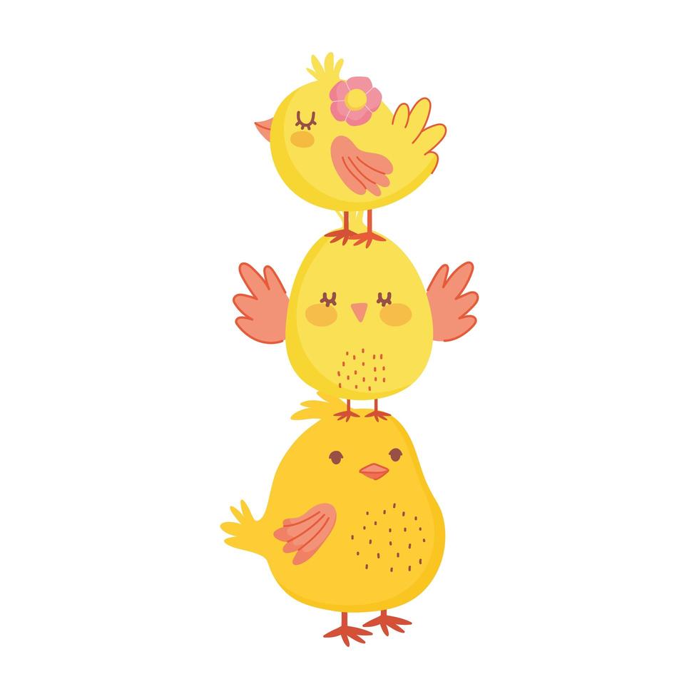 happy easter cute pile of chickens flower cartoon decoration vector