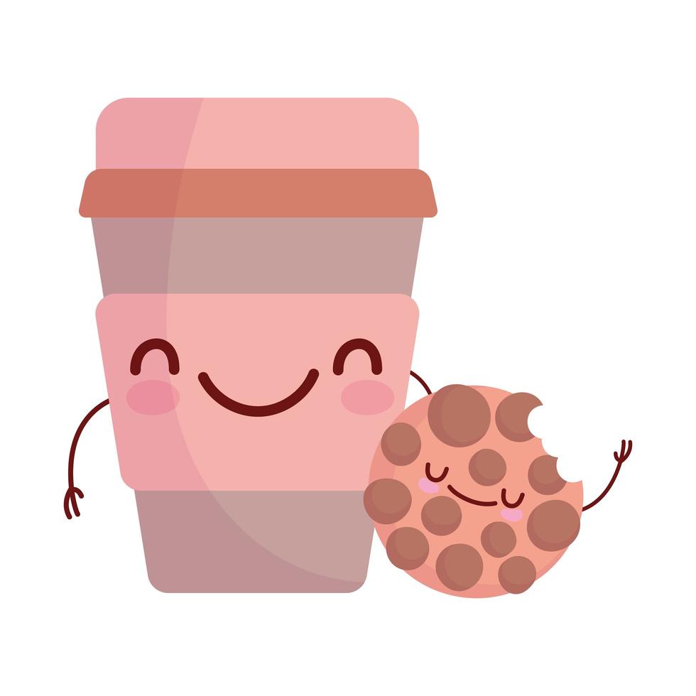 cookie and cup paper coffee menu character cartoon food cute vector