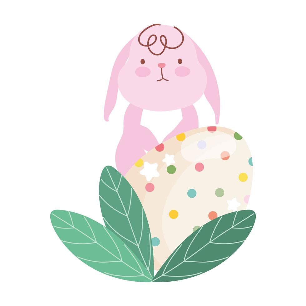 happy easter pink rabbit and decortive egg foliage vector