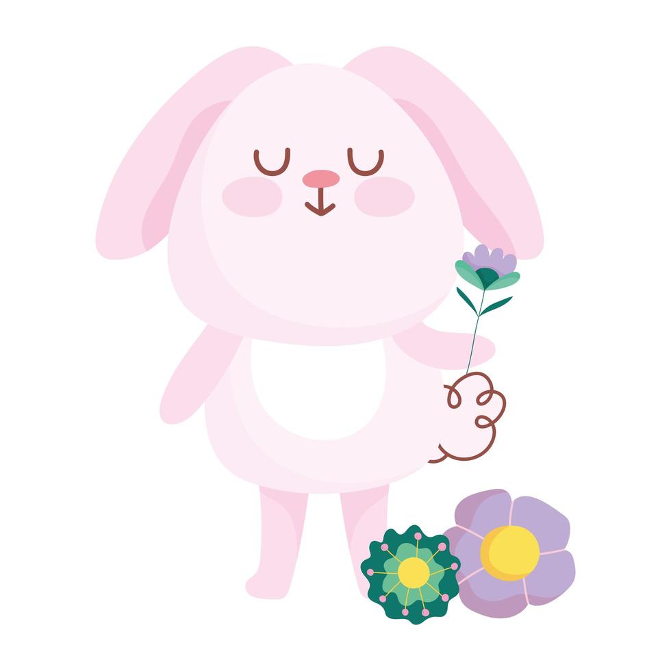 happy easter pink rabbit with flowers decoration cartoon vector