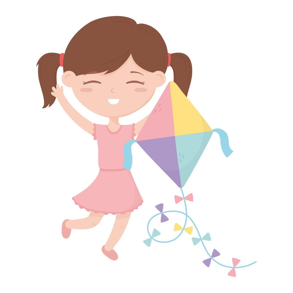 kids zone, cute little girl playing with her kite cartoon toys vector